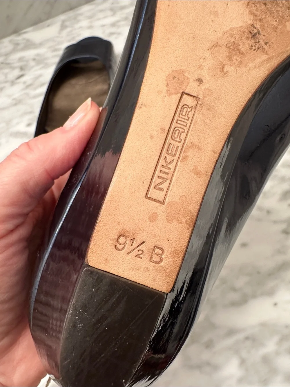 Cole Haan Nike Navy Patent Leather Peep-Toe Wedge Pumps